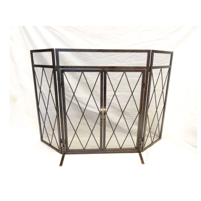 Black Powder Coating Fireplace Screen 3 Fold Screen Fire Safely Frame